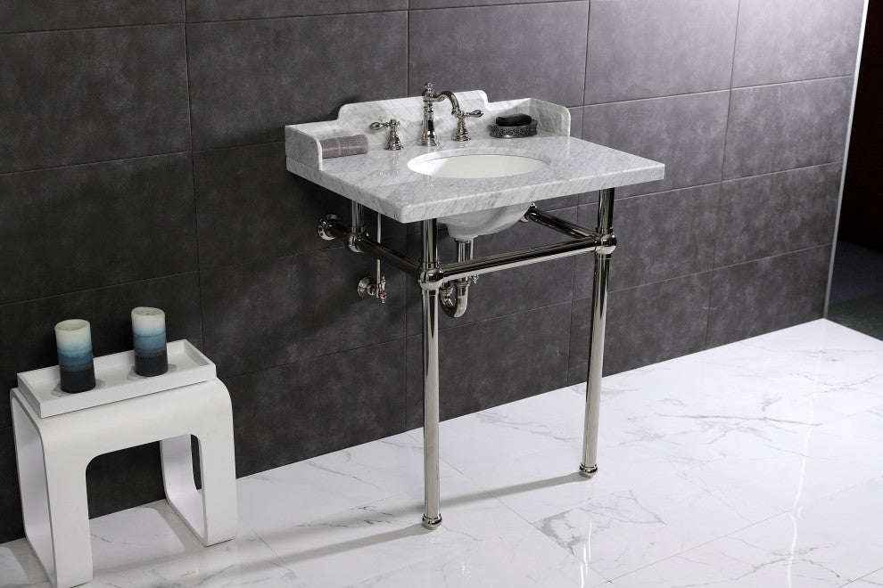 Kingston Brass LMS30MB6 30" Carrara Marble Console Sink, Legs