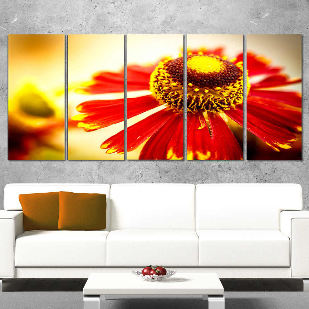 Beautiful Flower on Yellow Background, Flower Art on Canvas, 60"x28", 5 Panels