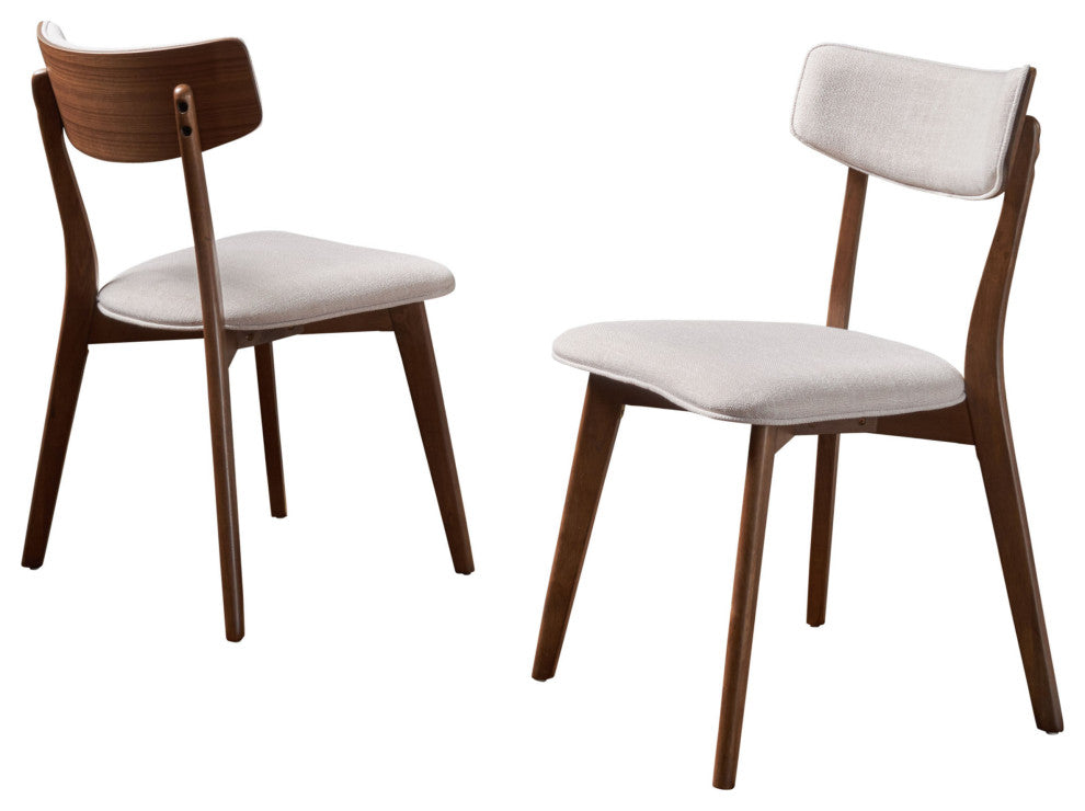 GDF Studio Caleb Mid-Century Walnut Finished Frame Dining Chairs, Set of 2, Light Beige