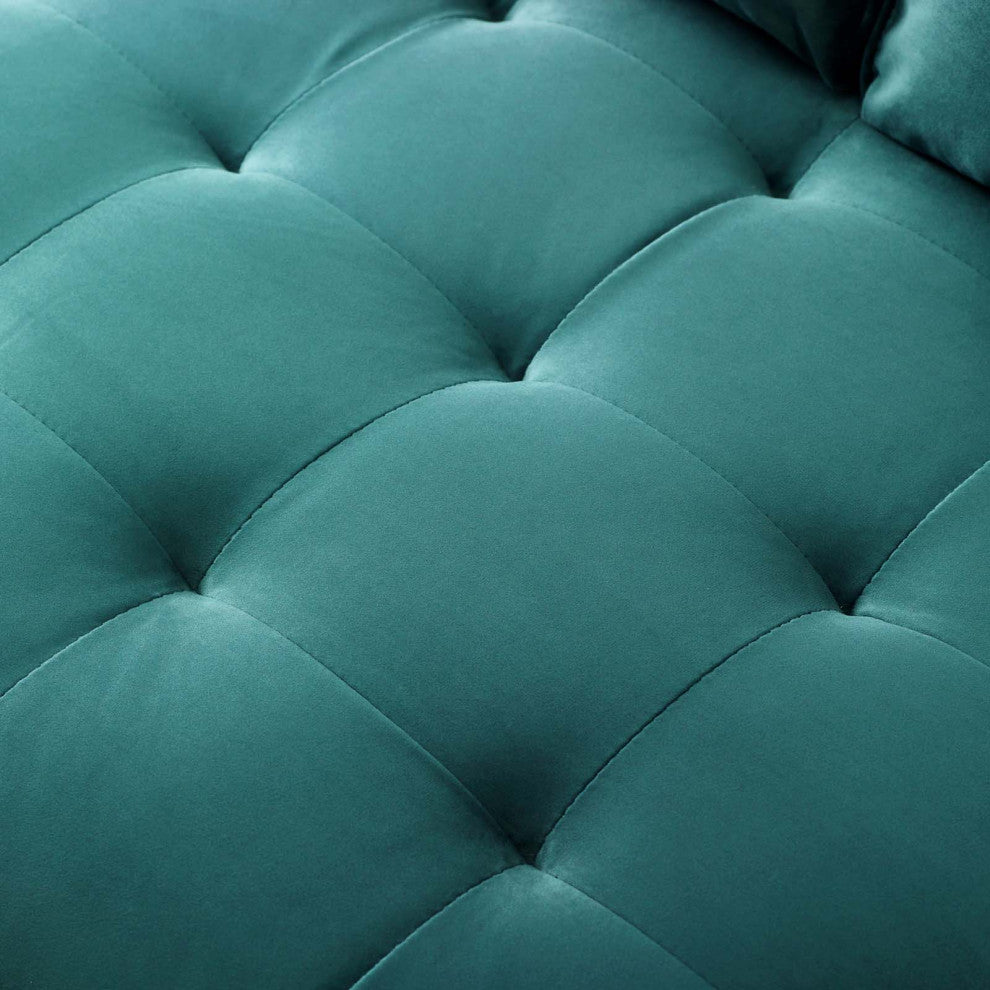 Loveseat Sofa, Velvet, Teal Blue, Modern, Living Lounge Hotel Lobby Hospitality