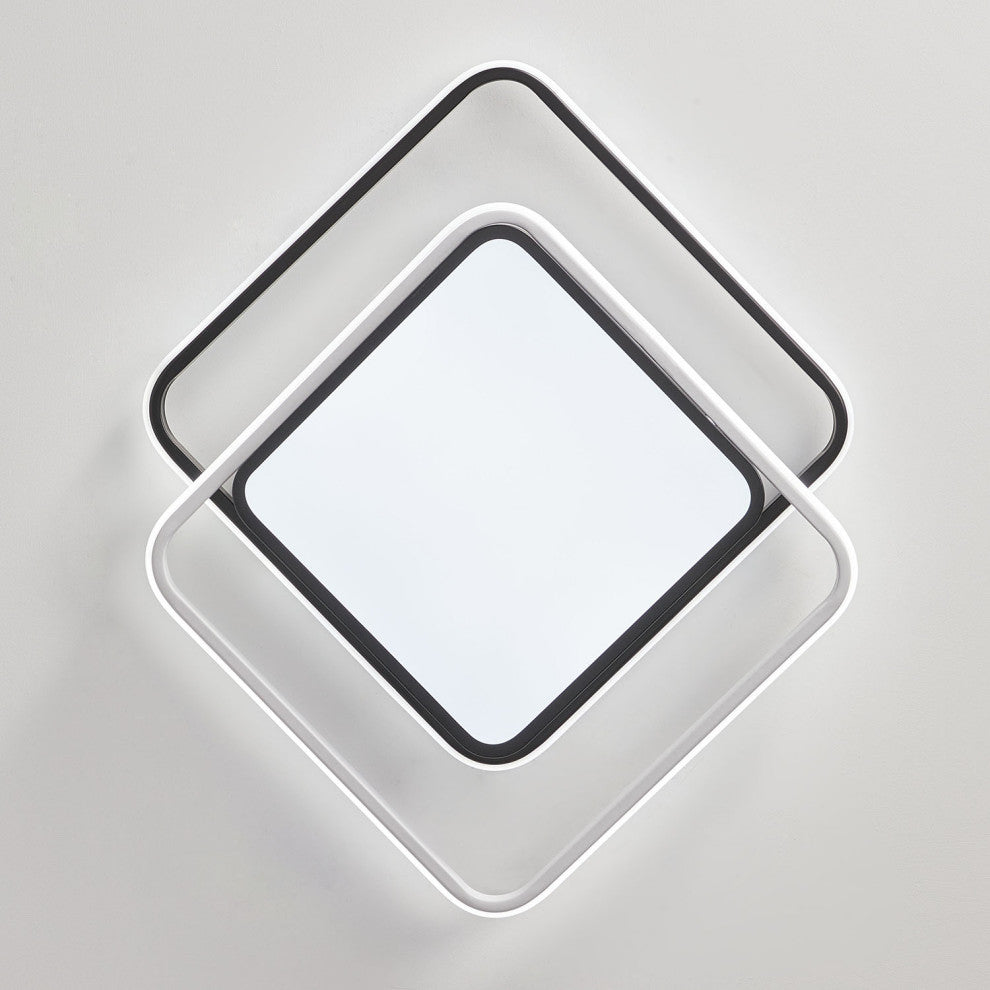 2-Light LED Rectangular Flush Mount Ceiling Light Fixture, Black & White