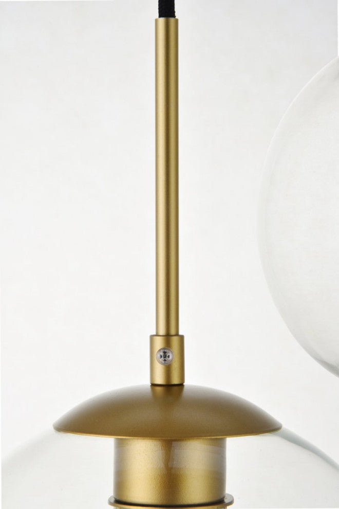 Midcentury Modern Brass And Clear 5-Light Pendant