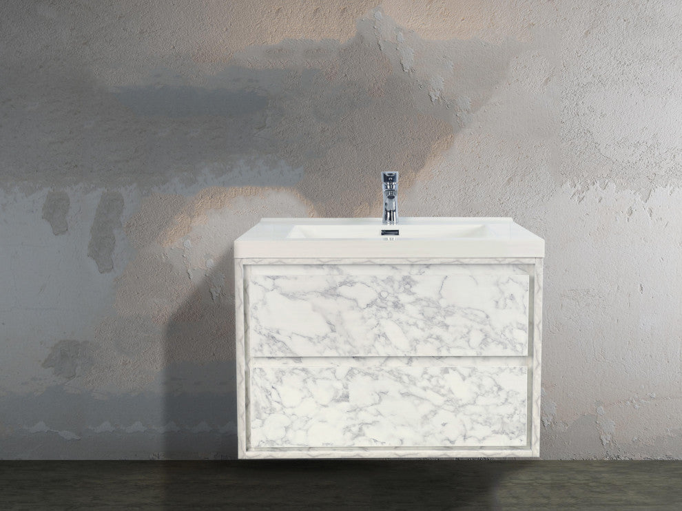 MOM Wall Mounted Vanity, Marble, 30", Single Sink, Wall Mount
