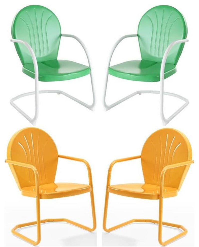 Home Square 4 Piece Metal Patio Chair Set in Tangerine and Grasshopper Green