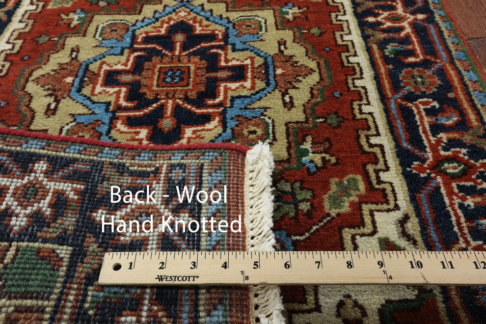Red & Blue 3'x16 Heriz Serapi Runner Hand Knotted Wool Rug H9250
