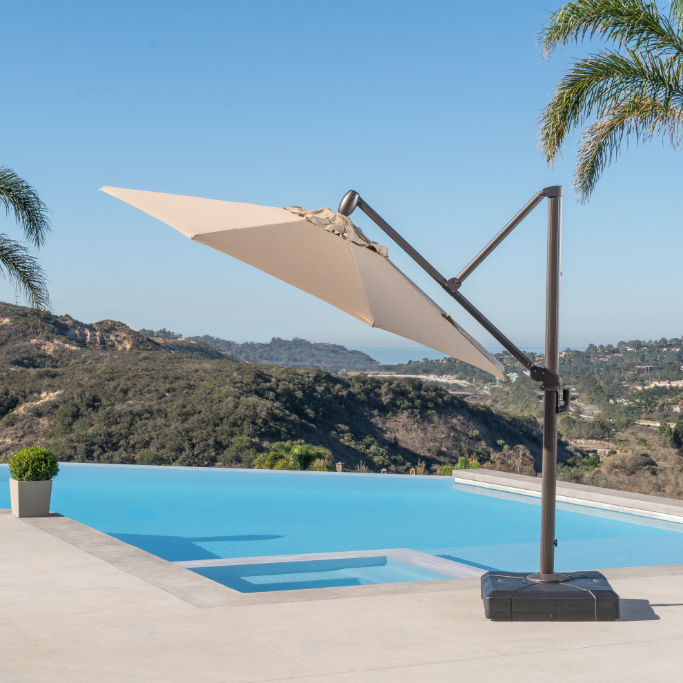 Modular 10ft Sunbrella Outdoor Round Patio Umbrella, Heather Beige