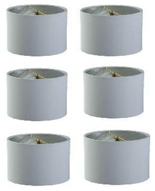 5" Retro Barrel Drum Clip-On Chandelier Lampshade, White Linen, Set of 6