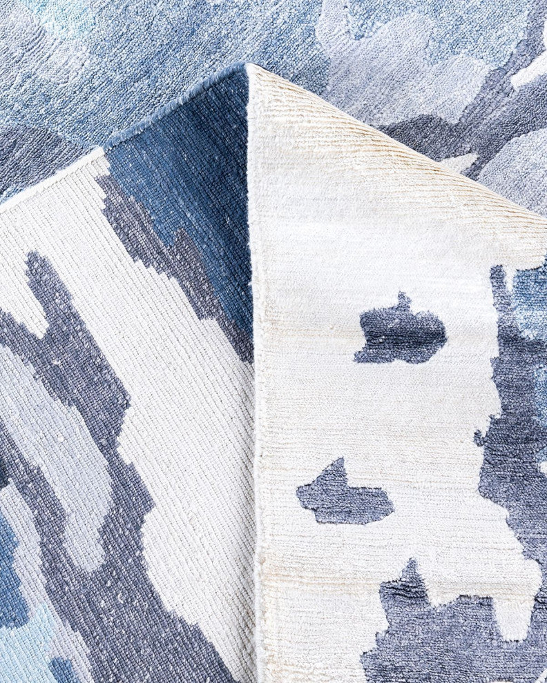 Modern, One-of-a-Kind Hand-Knotted Area Rug - Blue, 9' 1" x 12' 1"