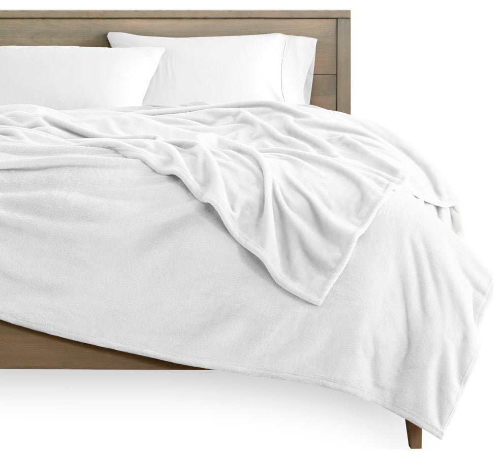 Bare Home Microplush Fleece Blanket, White, King