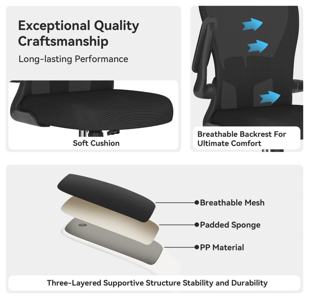 SEYNAR Ergonomic Breathable Mesh Desk Chair, Computer Chair with Armrests, Black