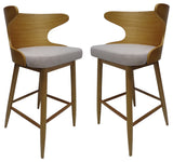 GDF Studio Truda Mid Century Modern Fabric Barstools, Set of 2, Light Beige/Natural