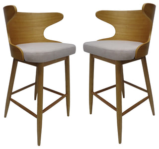 GDF Studio Truda Mid Century Modern Fabric Barstools, Set of 2, Light Beige/Natural