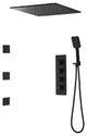 Black Shower System Large Rainfall Shower Head with Hand Shower and 3 Body Jets, 16 Inches With Thermostatic Shower Valve