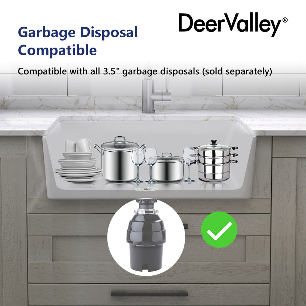 White 24 Inch Small Farmhouse Ceramic Sink with Bottom Grid and Strainer