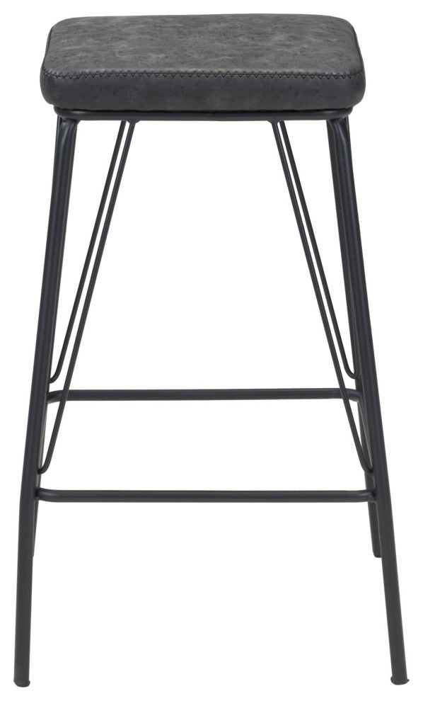 Bar Stool Chair Barstool, Set of 2, Faux Vinyl Leather, Steel, Vintage Black