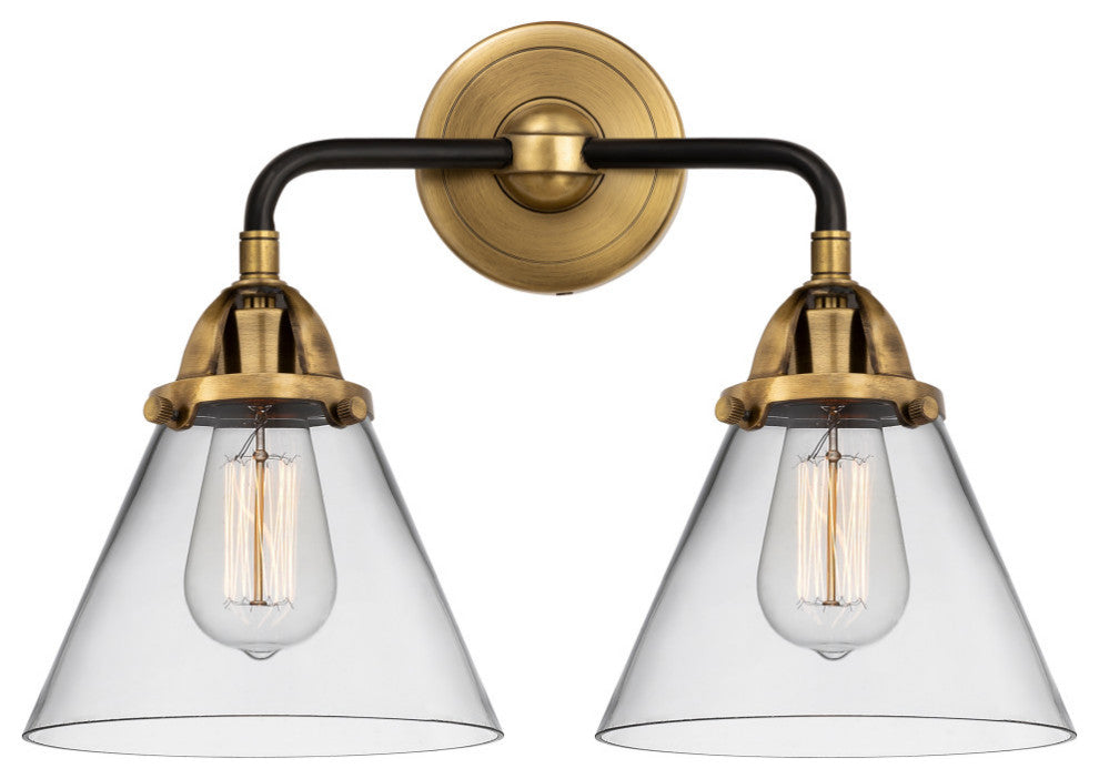 Large Cone Bath Vanity Light, Black Antique Brass, Clear, Clear