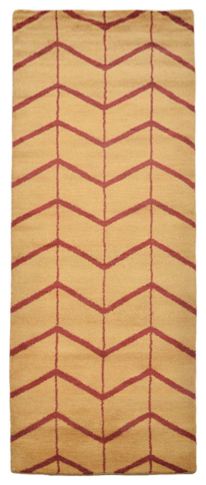 Hand Knotted Wool Area Rug Geometric Gold Red
