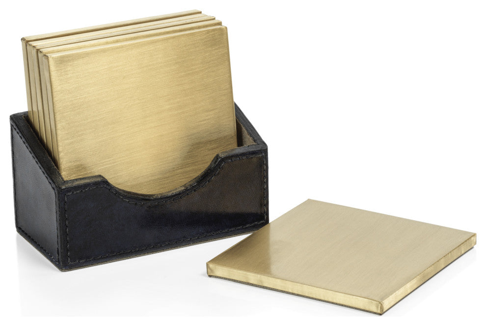 Somerstown 6, Piece Set Blue Leather Coaster With Case Holder