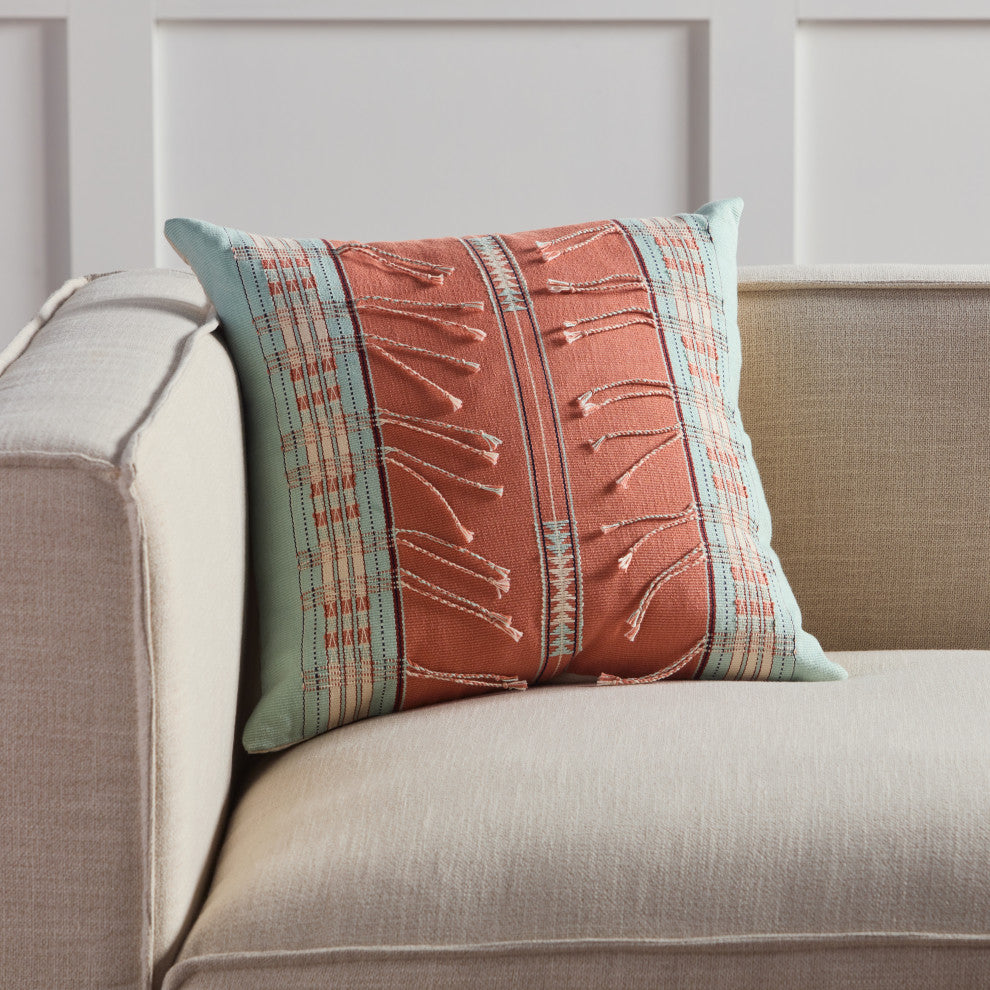Jaipur Living Pungro Tribal Sky Blue/Coral Poly Fill Pillow 18" Square