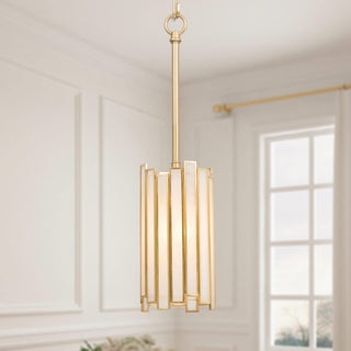 LNC 1-Light Modern Cylinder/Drum Glass Kitchen Pendant Lighting, White & Gold