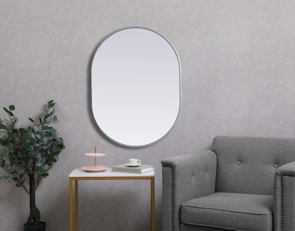 Metal Frame Oval Mirror 27X36 Inch, Silver