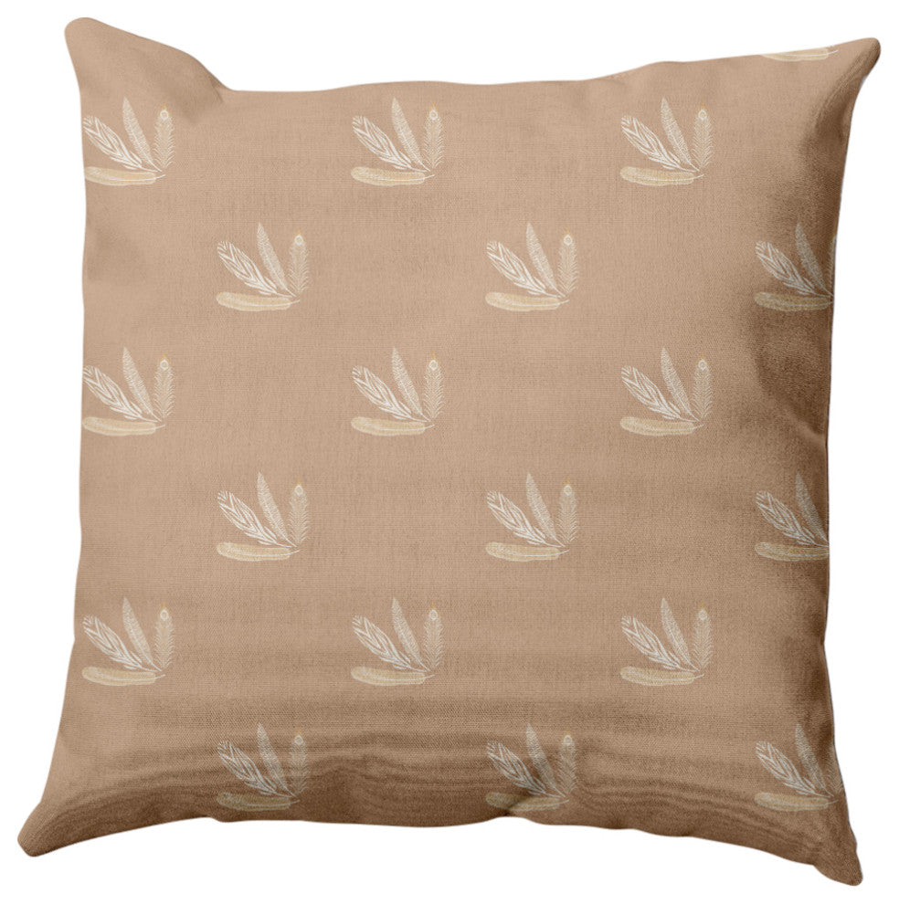 Feather Pattern Decorative Throw Pillow, Brown, 20"x20"