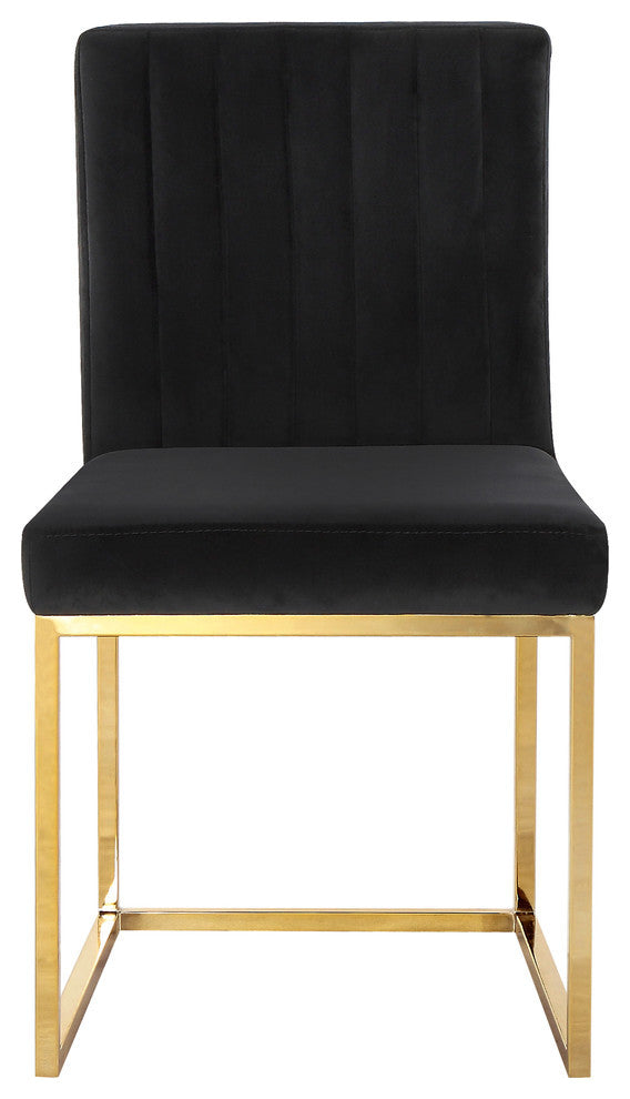 Giselle Velvet Dining Chairs, Set of 2, Black, Gold Base