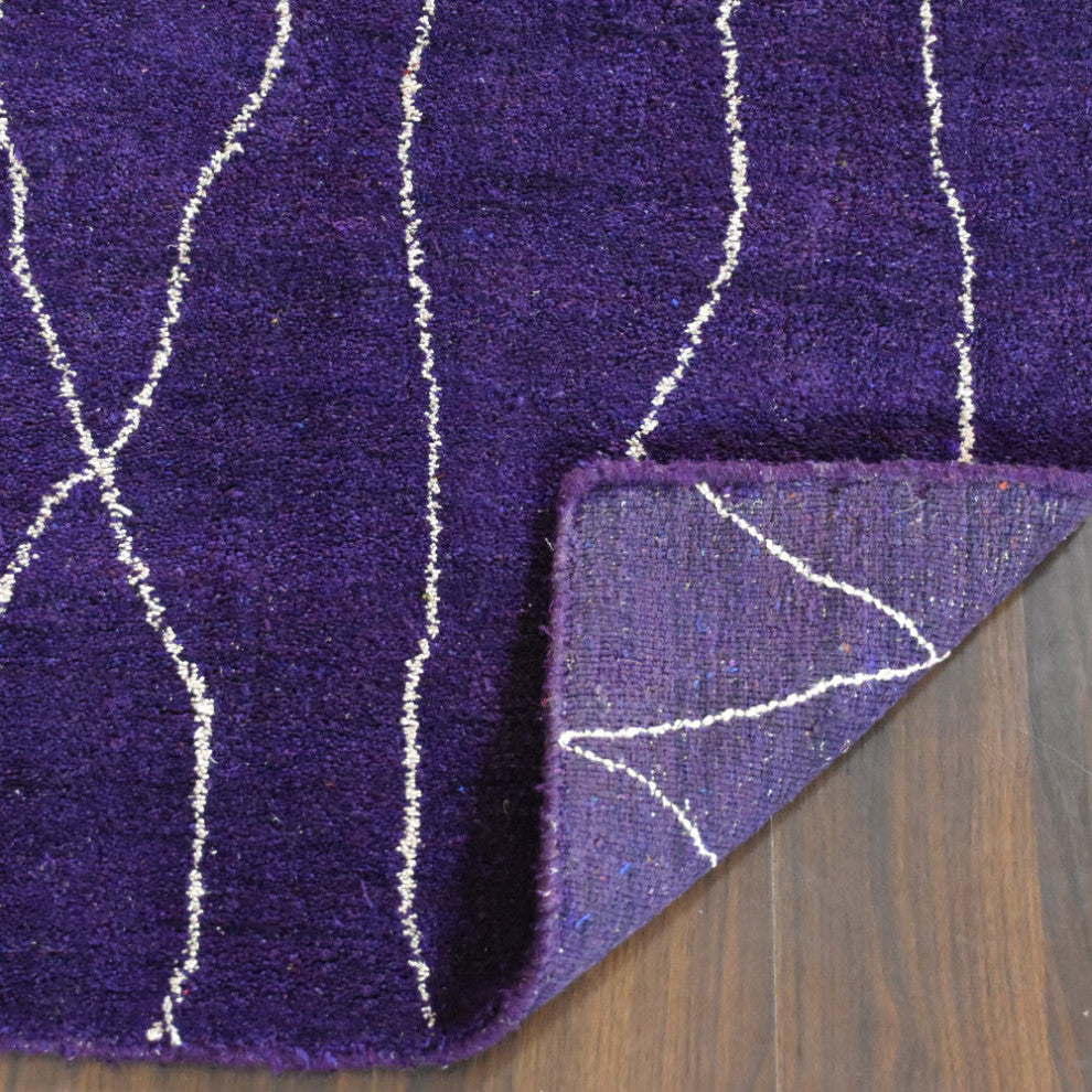 HAND KNOTTED LOOM SILK ECO-FRIENDLY RUG-9'x12',Rectangle,Purple White,Contempora