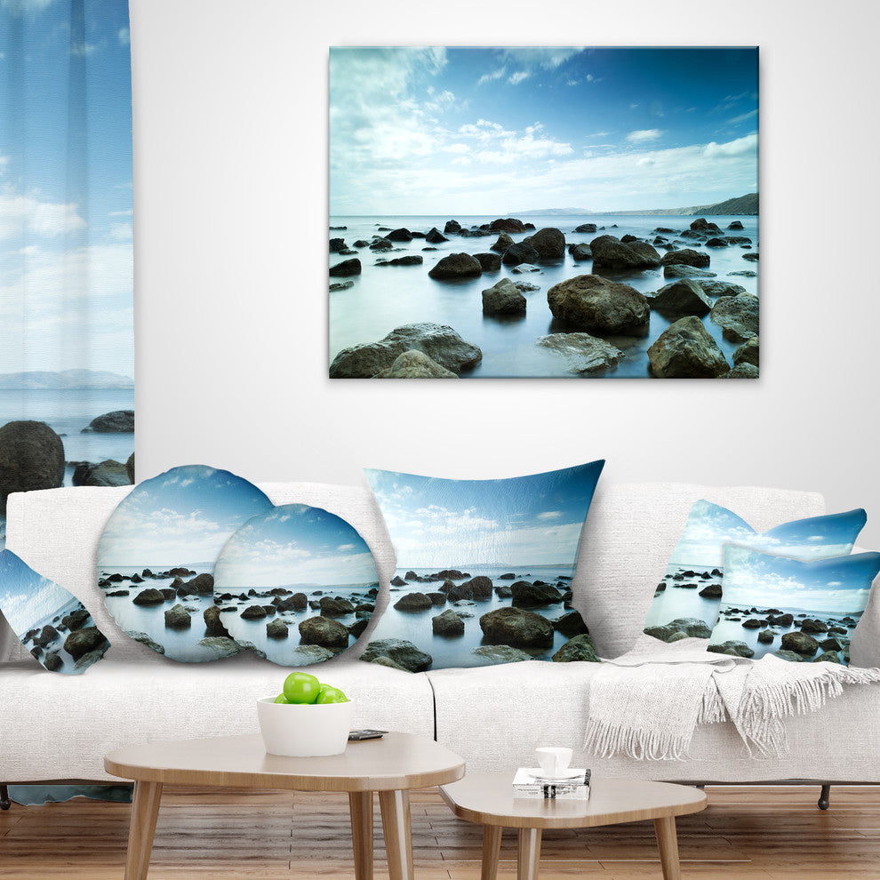 Sleeping Sea Under Blue Sky Landscape Photo Throw Pillow, 18"x18"
