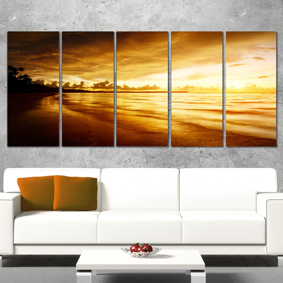 "Fascinating Caribbean Beach in Yellow" Seashore Wall Art, 5 Panels, 60"x28"