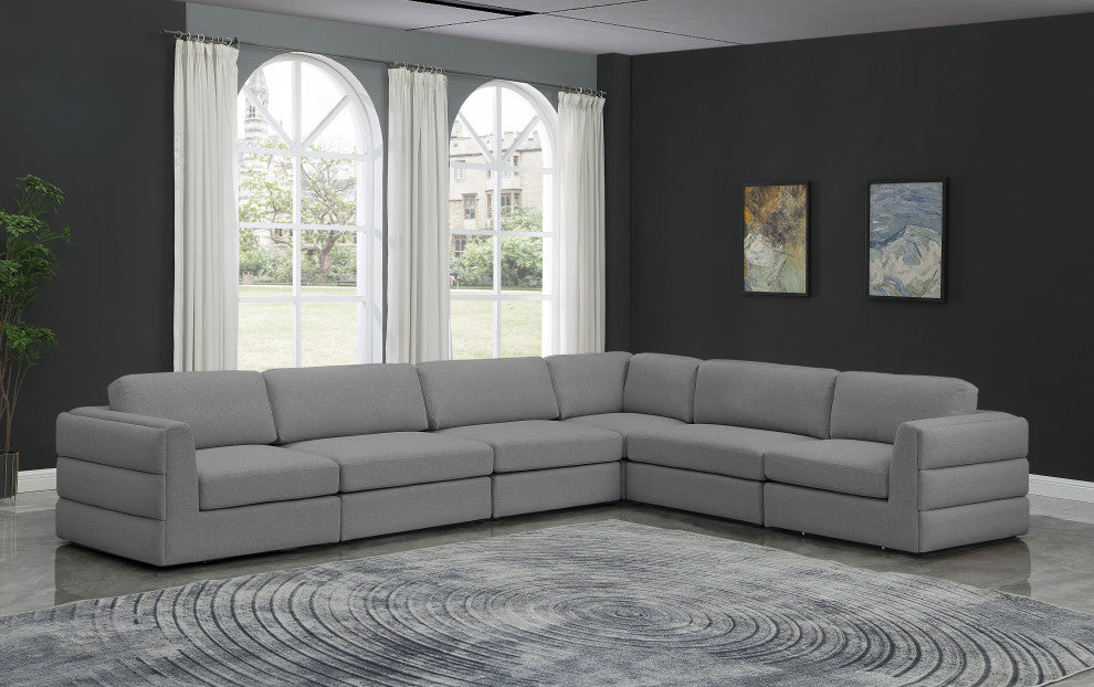 Beckham Linen Textured Fabric 6-Piece Modular L-Shaped Sectional, Grey