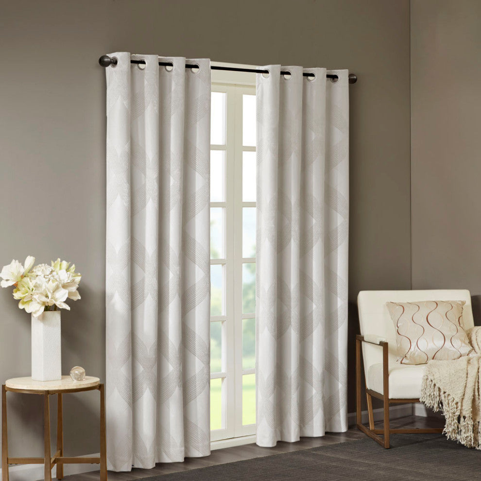 SunSmart Bentley Ogee Total Blackout Window Curtain Panel, White, White, 95"
