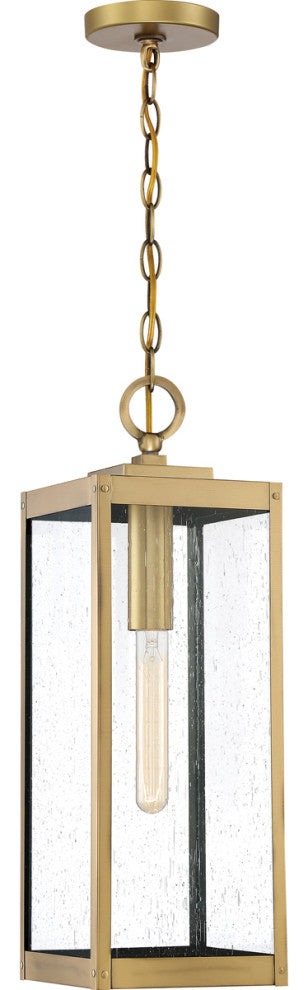 Quoizel WVR1907A One Light Outdoor Hanging Lantern, Antique Brass Finish