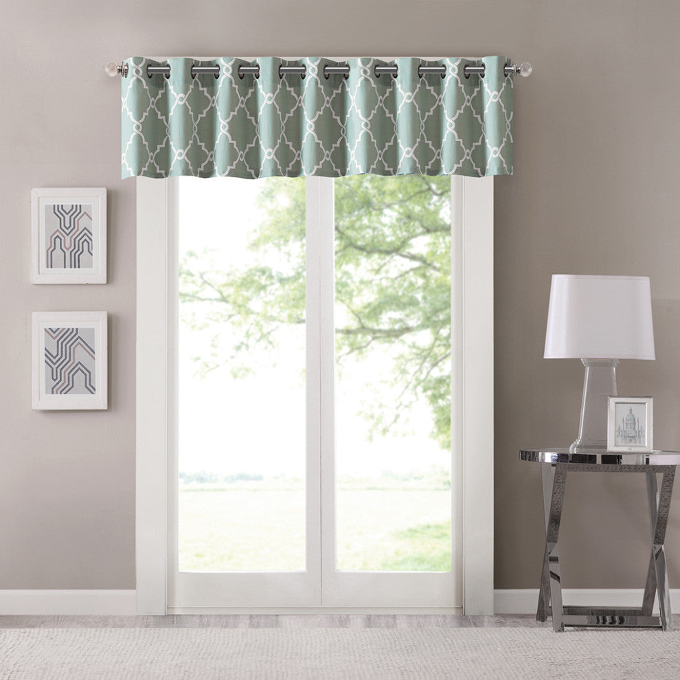 Madison Park Saratoga Fretwork Print Grommet Top Window Valance, Seafoam