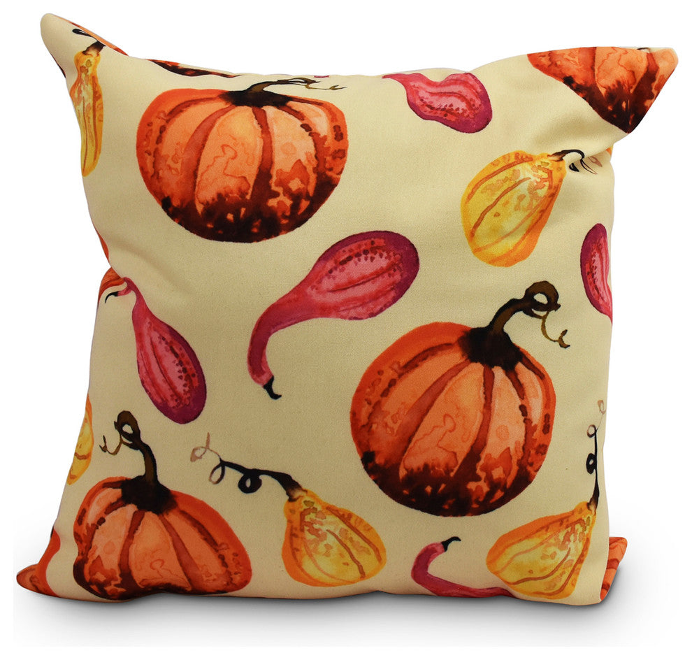 20" Gourds Galore Light Yellow Fall Print Decorative Throw Pillow