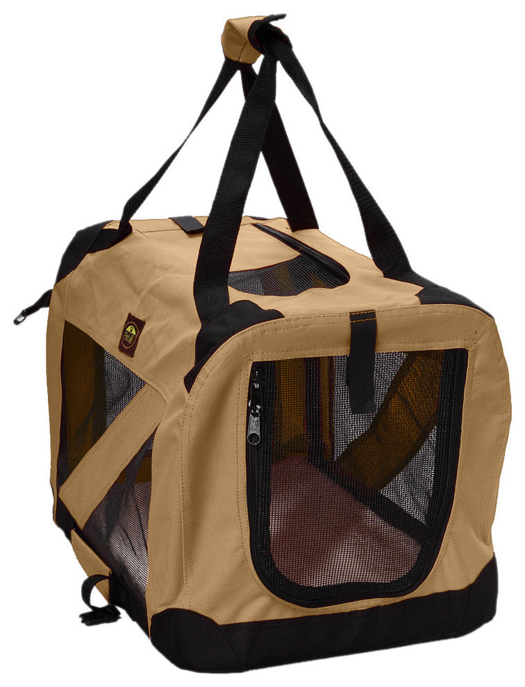Folding Zippered Vista View House Pet Crate, Khaki, Medium