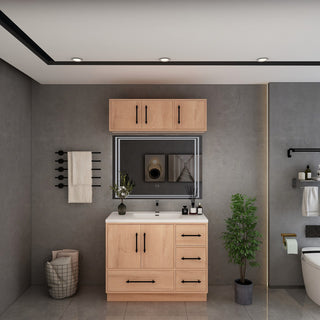 Victoria 42" Solid Wood Bath Vanity, Overhead Cabinet, Red Oak