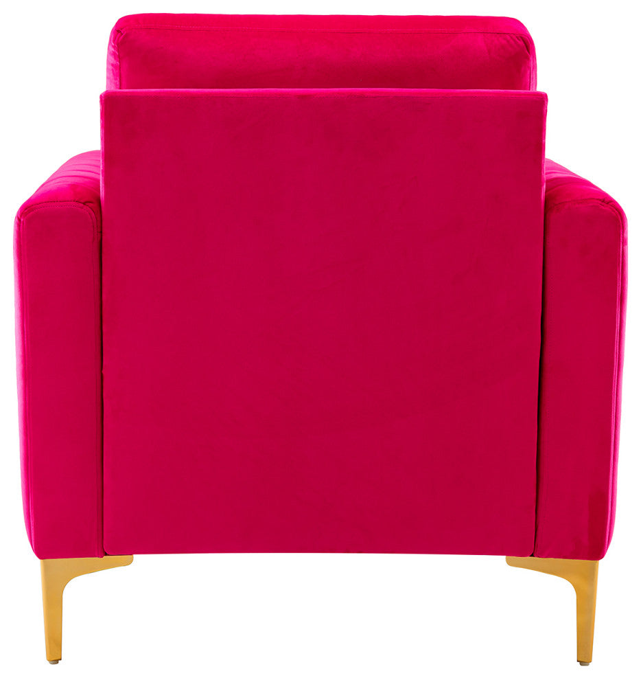 Velvet Comfor Club Chair With Arms&Metal Legs, Fuchsia
