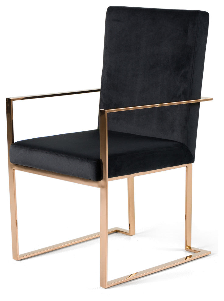 Modrest Trea Modern Black Velvet and Rosegold Dining Chair