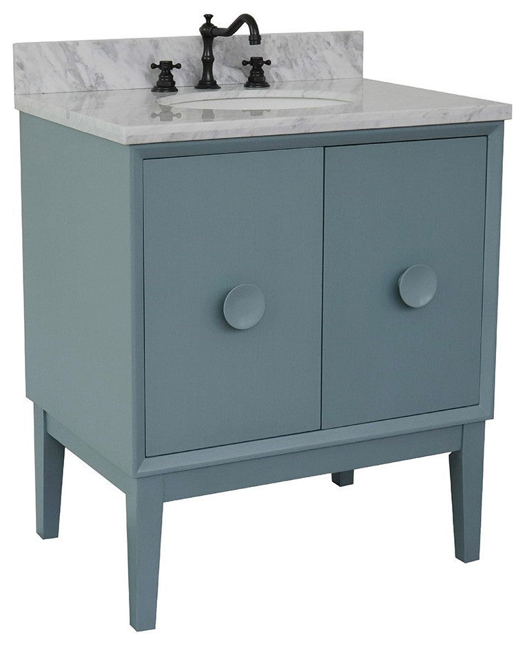 31" Single Vanity, Aqua Blue Finish With White Carrara Top