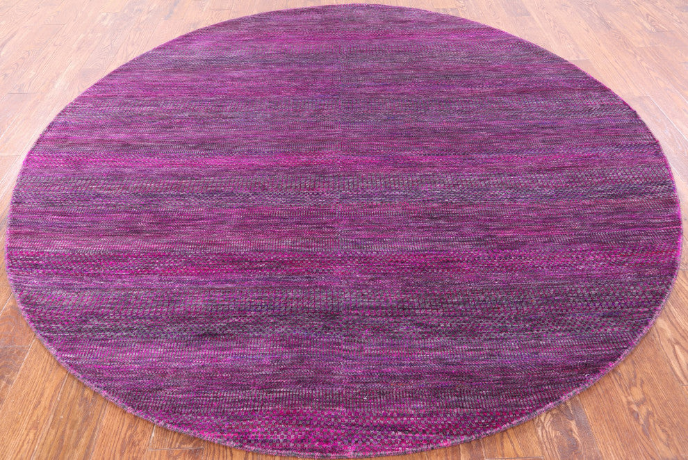 8' Round Wool and Silk Super Savannah Gabbeh Hand-Knotted Rug Q6122