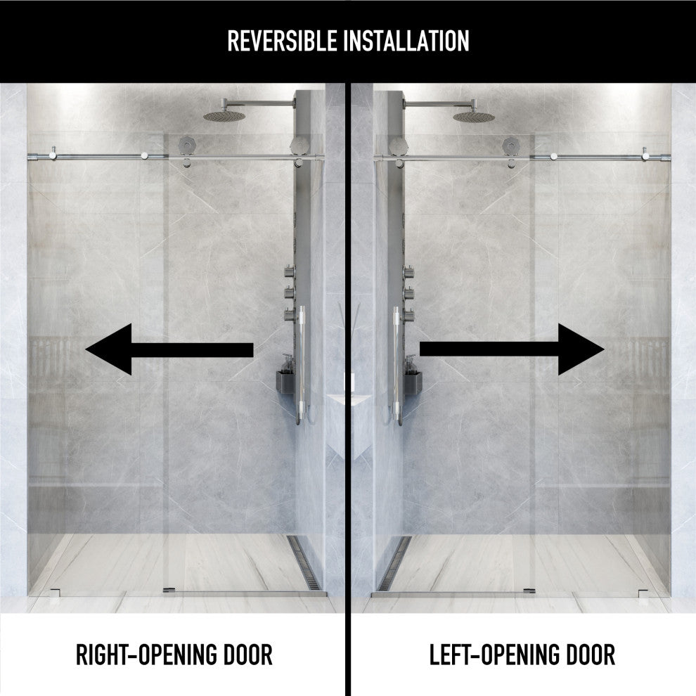 VIGO Elan Hart 56" to 60" W x 76" H Frameless Sliding Shower Door, Chrome, Clear Glass