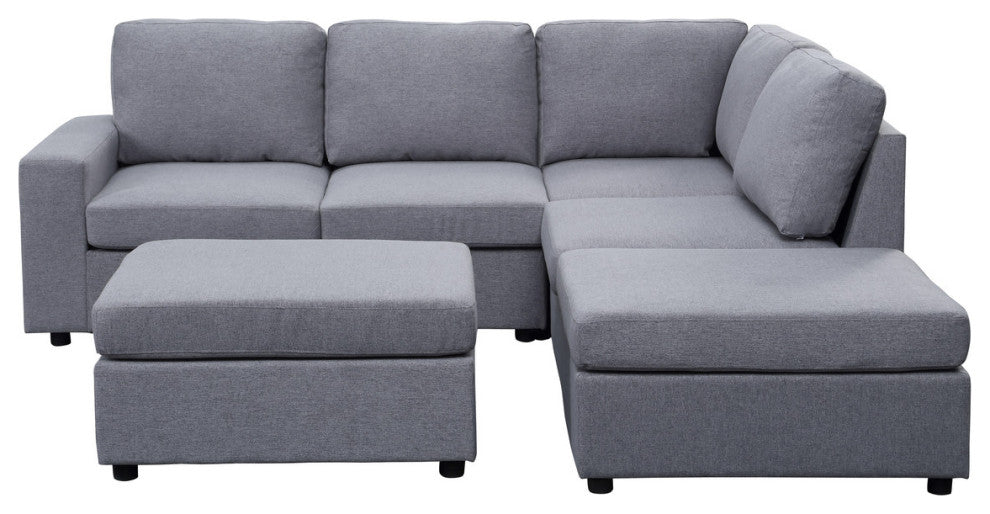 Skye Light Gray Linen 6 Seat Reversible Modular Sectional Sofa With Ottoman