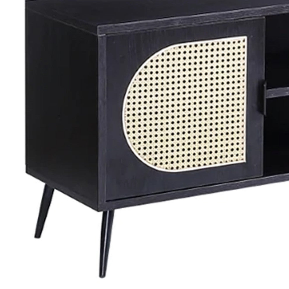 Benzara BM275490 TV Entertainment Center, Front 2 Cabinet, Metal Legs, Black