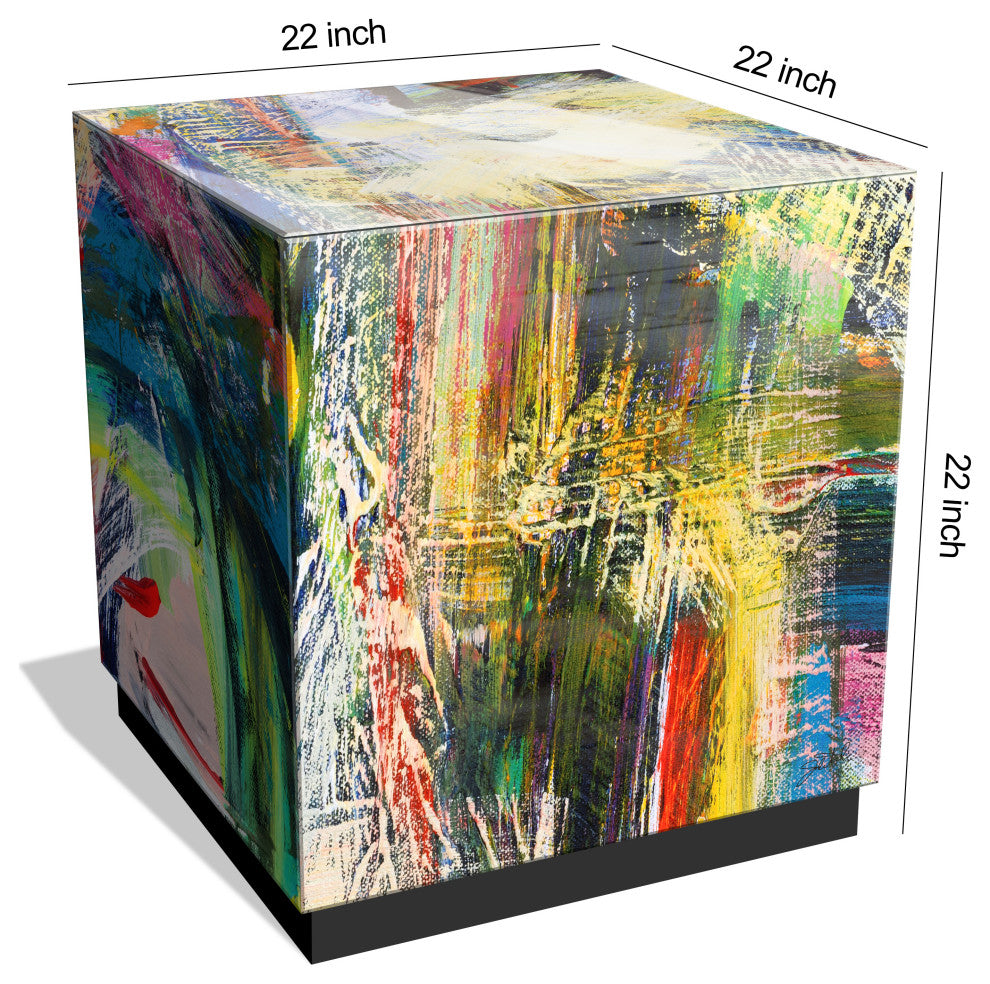 "Graffiti Rock Star II" Reverse Printed Glass Side Table with Black Plinth Base