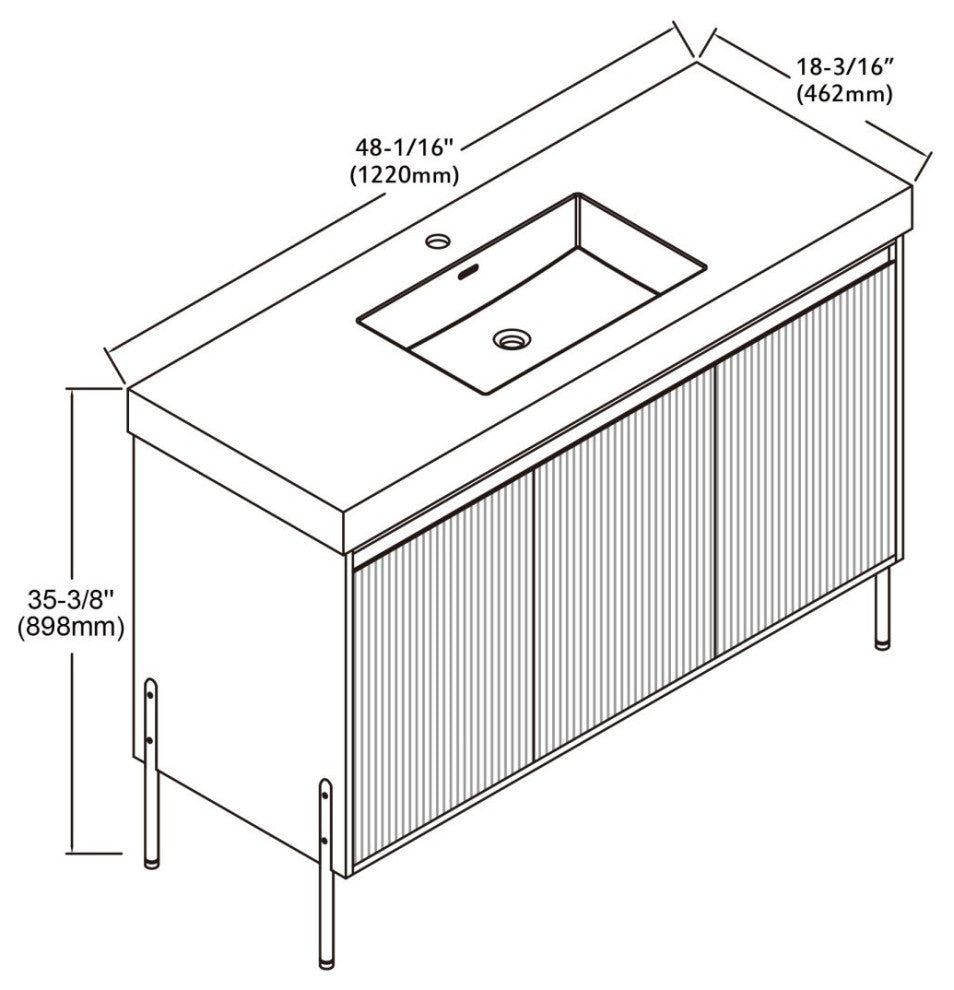Flutie 48" Bathroom Vanity Set, White, Single Resin White Sink