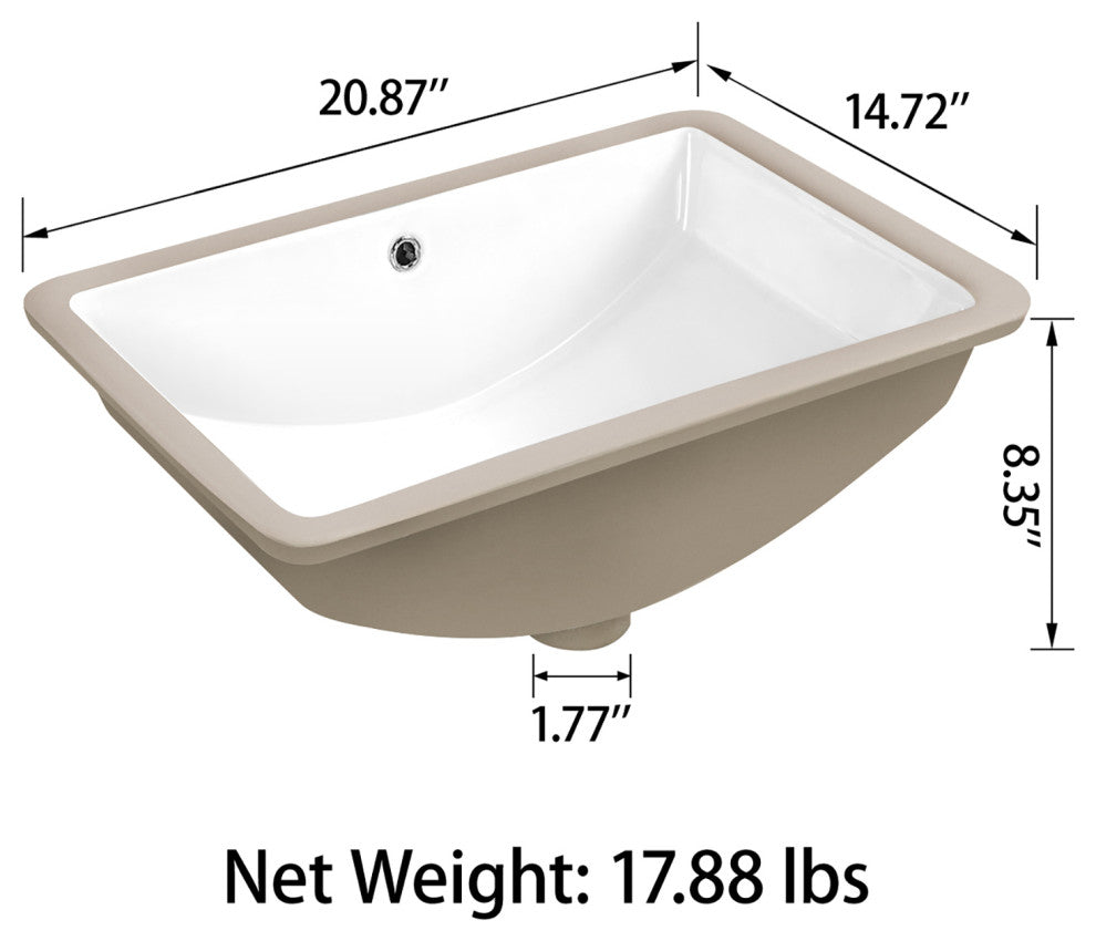 Sinber 21" Undermount Bathroom Sink with Overflow Ceramic C1312-OL