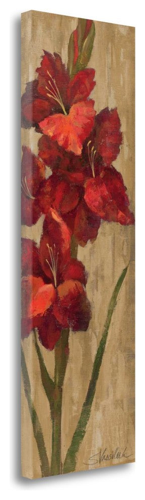 "Vivid Red Gladiola On Gold" By Silvia Vassileva, Giclee on Gallery Wrap Canvas