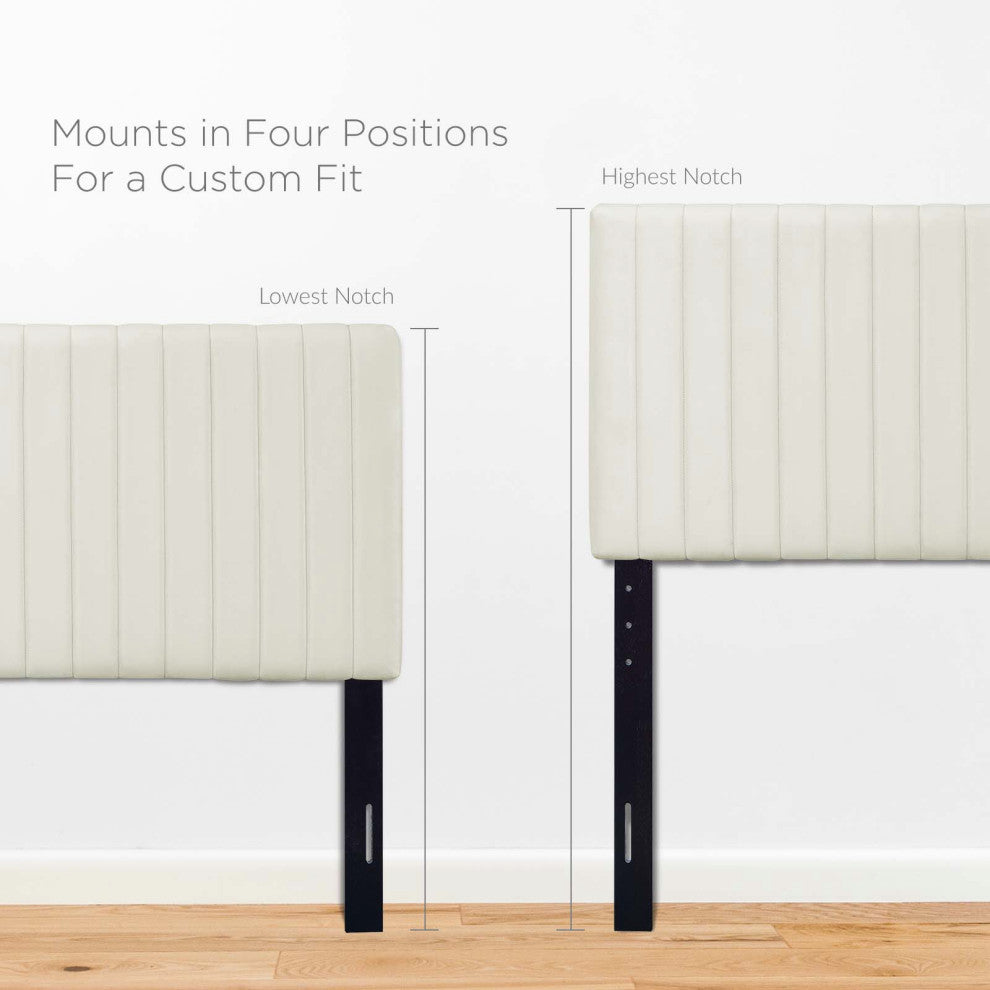 Contemporary Modern Bedroom Twin Size Headbaord, Velvet Fabric, Ivory White