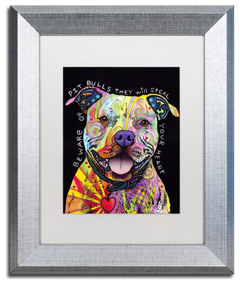 Dean Russo 'Beware of Pit Bulls' Framed Art, Silver Frame, 11"x14", White Matte